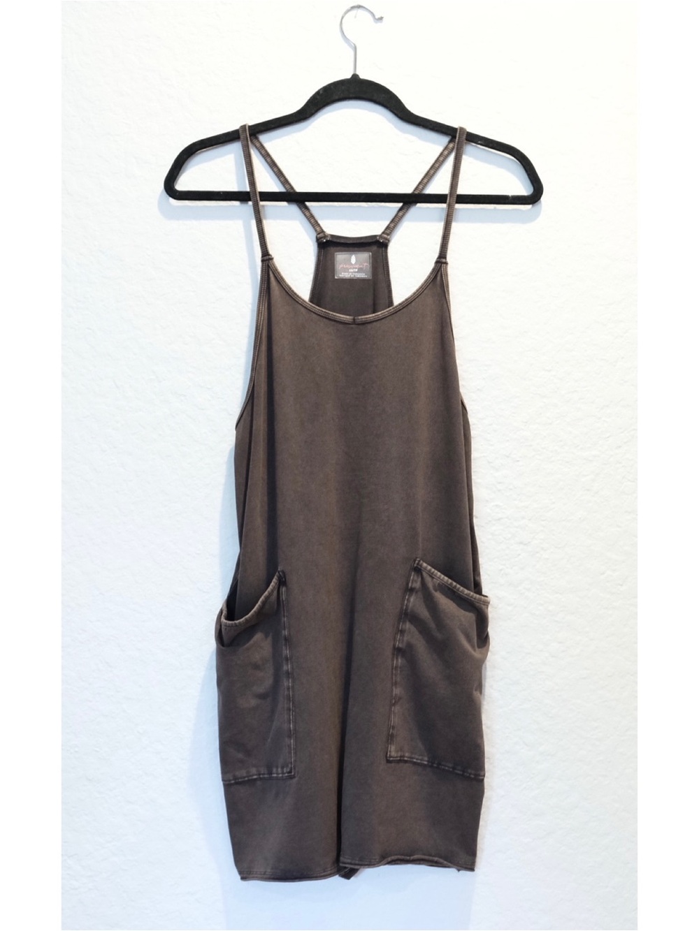 Free People Movement Hot Shot Romper Size XS Chocolate Brown Pockets Racerback